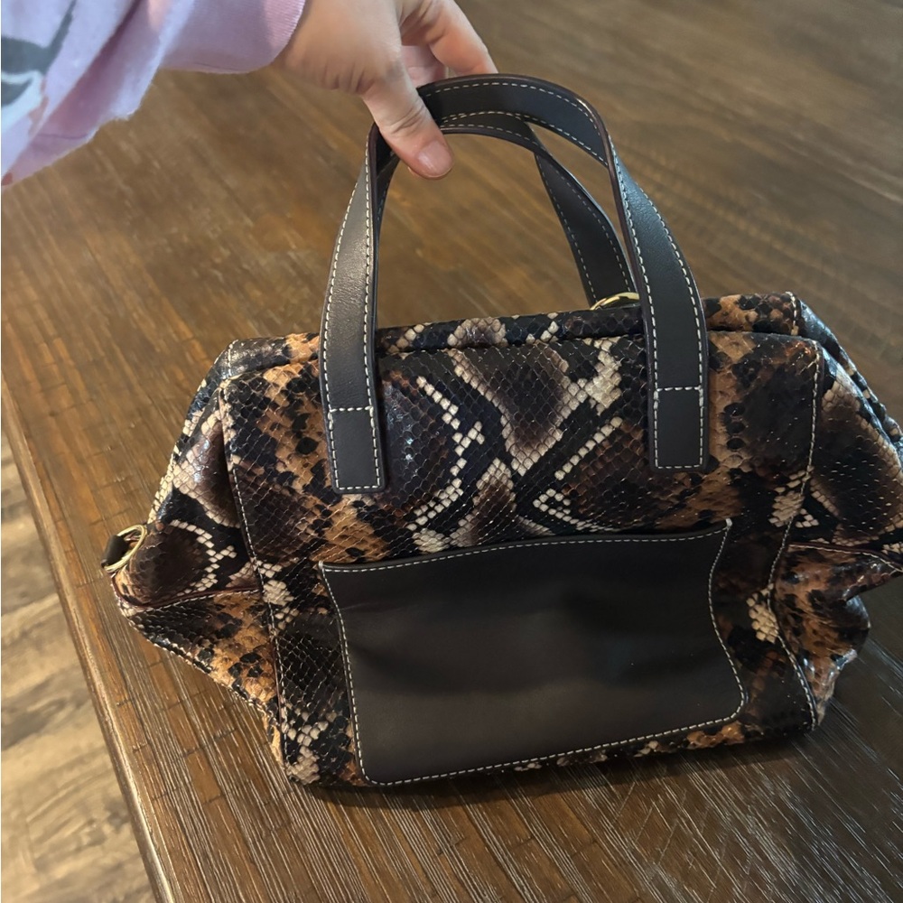 Frances Valentine Brown Python-Print Satchel - image 4